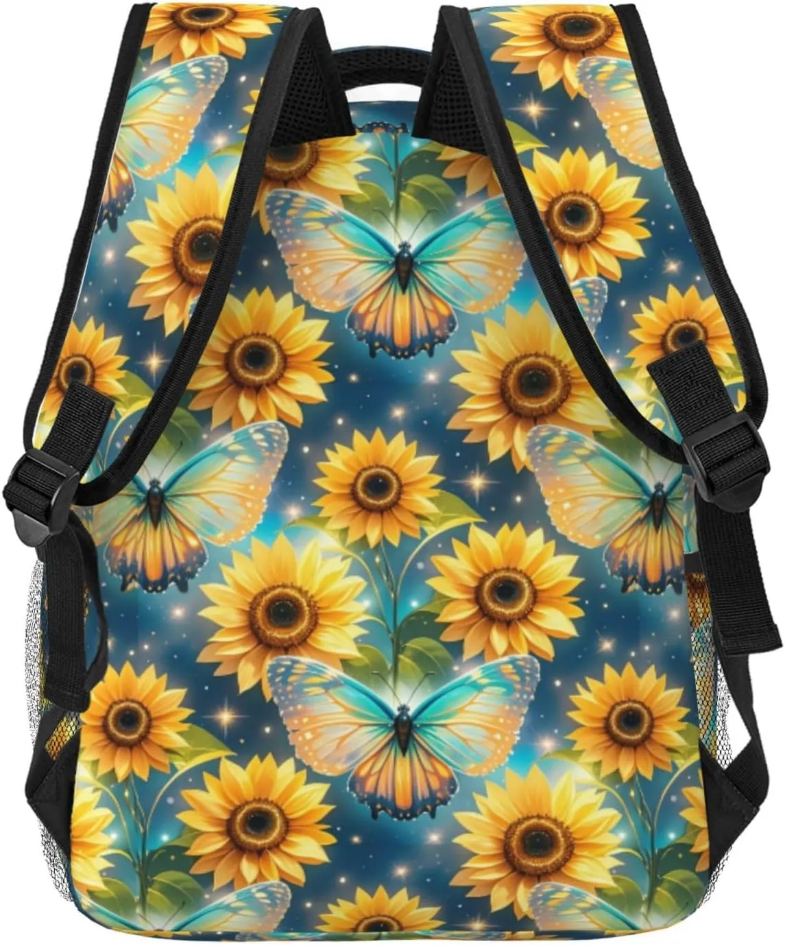 Dreamy Butterfly Sunflowers Backpack Adjustable Shoulder Bag 15 Inch Laptop Backpacks for Travel Hiking Outdoor