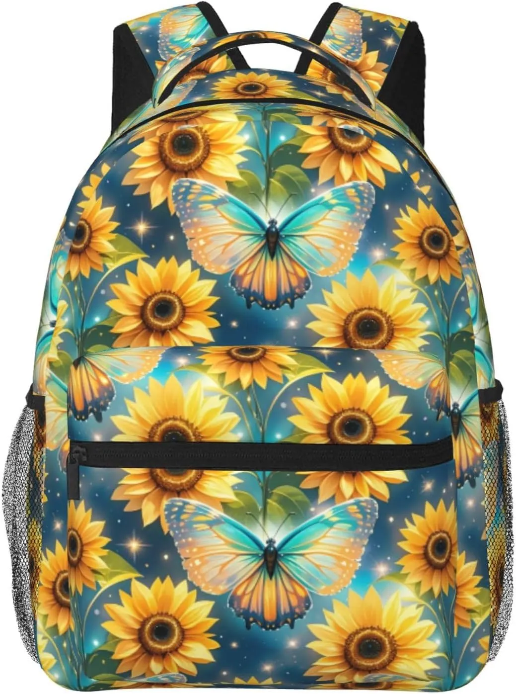 Dreamy Butterfly Sunflowers Backpack Adjustable Shoulder Bag 15 Inch Laptop Backpacks for Travel Hiking Outdoor