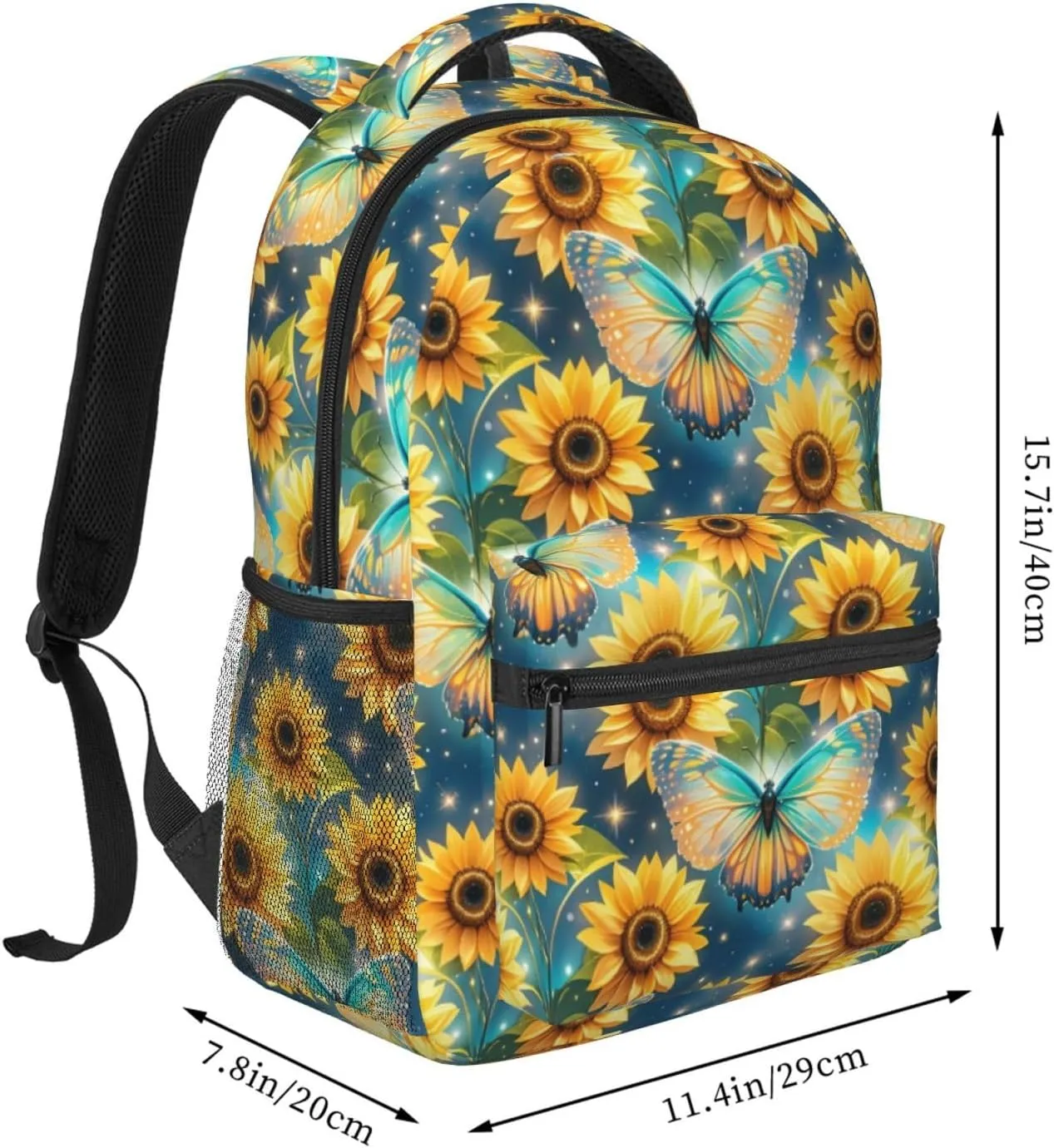 Dreamy Butterfly Sunflowers Backpack Adjustable Shoulder Bag 15 Inch Laptop Backpacks for Travel Hiking Outdoor