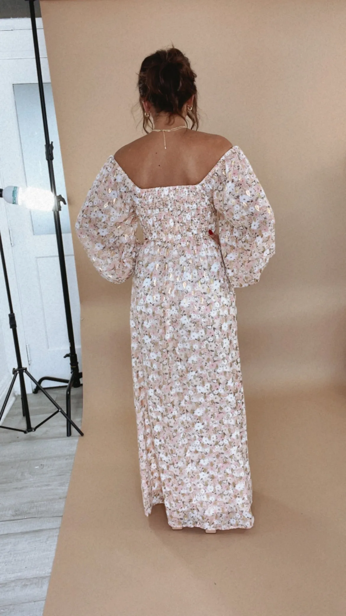 ECB Exclusive: Timeless Romantic Chiffon Maxi Dress, Pink Floral