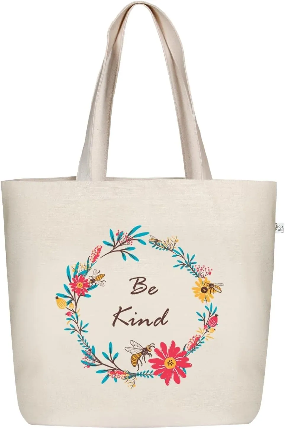 Ecoright Aesthetic Canvas Tote Bag for Women Large Zipper Tote Bags with Pocket, Womens Tote Bag for Yoga, Work, Beach