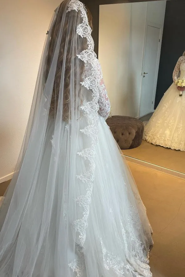 Elegant Long A-line Lace Wedding Dresses With Long Sleeves