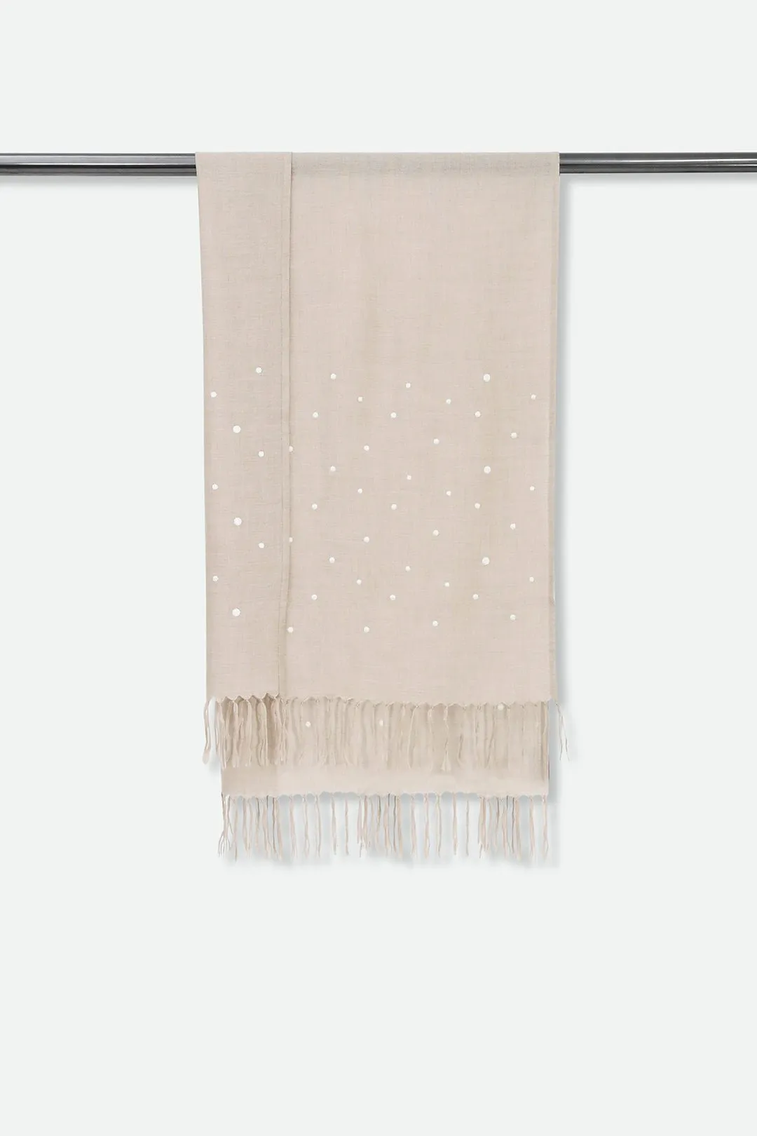 EMBROIDERED PEBBLE SAND ITALIAN CASHMERE SCARF