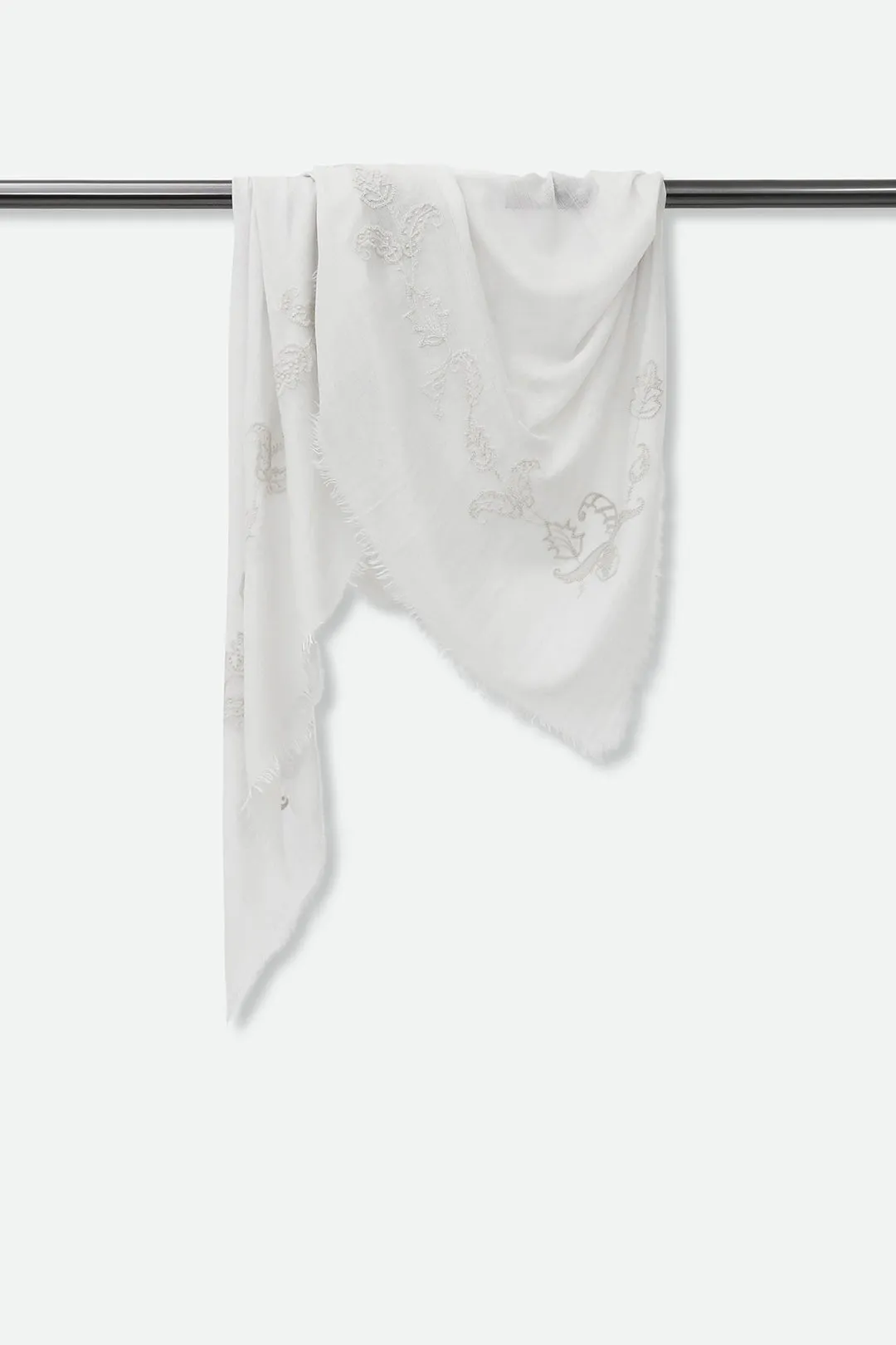 EMBROIDERED SILVER FROST ITALIAN CASHMERE SCARF