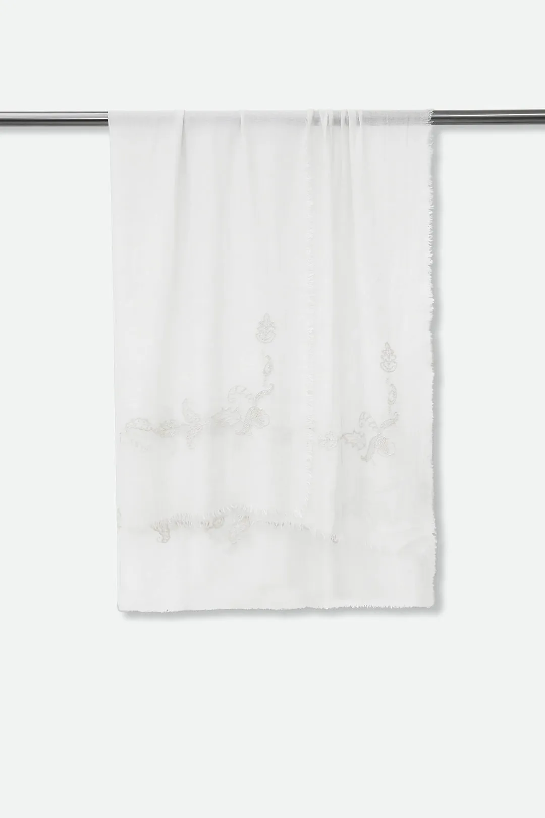 EMBROIDERED SILVER FROST ITALIAN CASHMERE SCARF