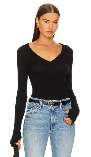 Enza Costa First Layered Cuffed V Top in Black