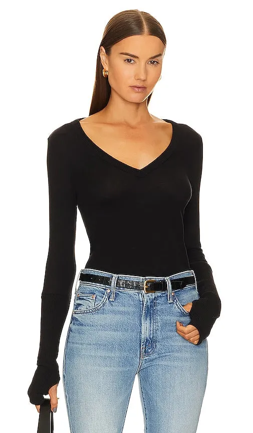 Enza Costa First Layered Cuffed V Top in Black