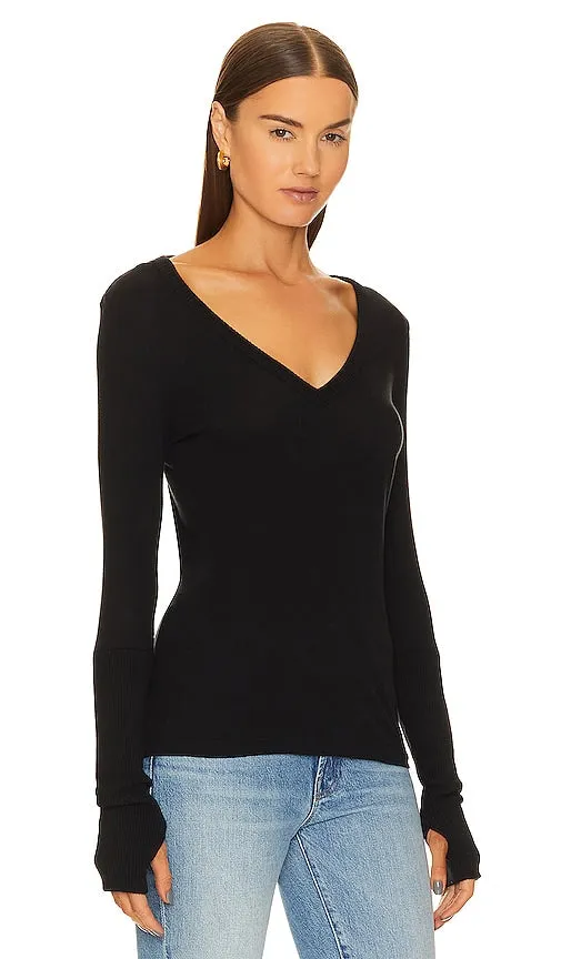 Enza Costa First Layered Cuffed V Top in Black