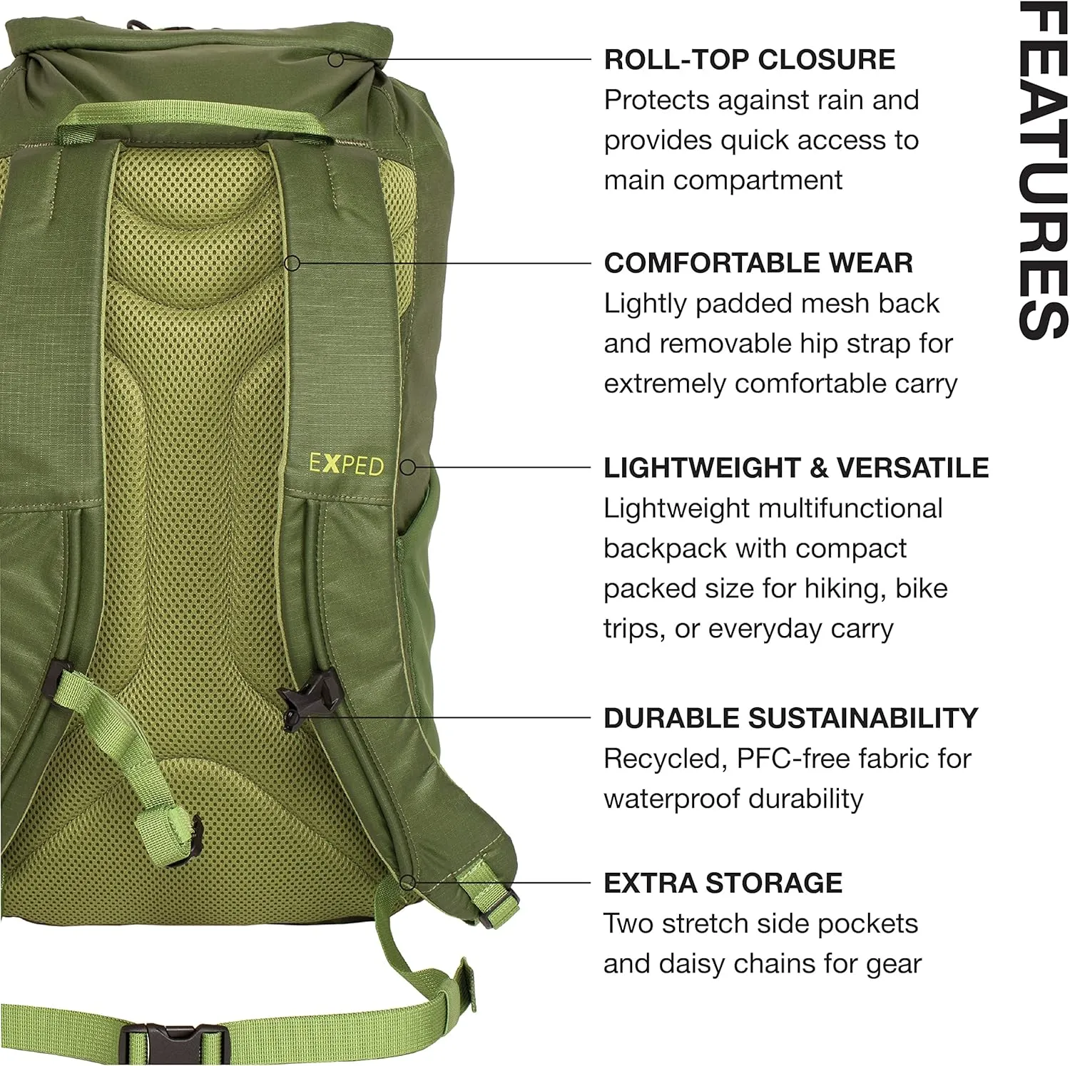 Exped Typhoon 15 | Lightweight Travel Backpack | Waterproof Backpack | Multifunctional Backpack, Forest Green, 15L