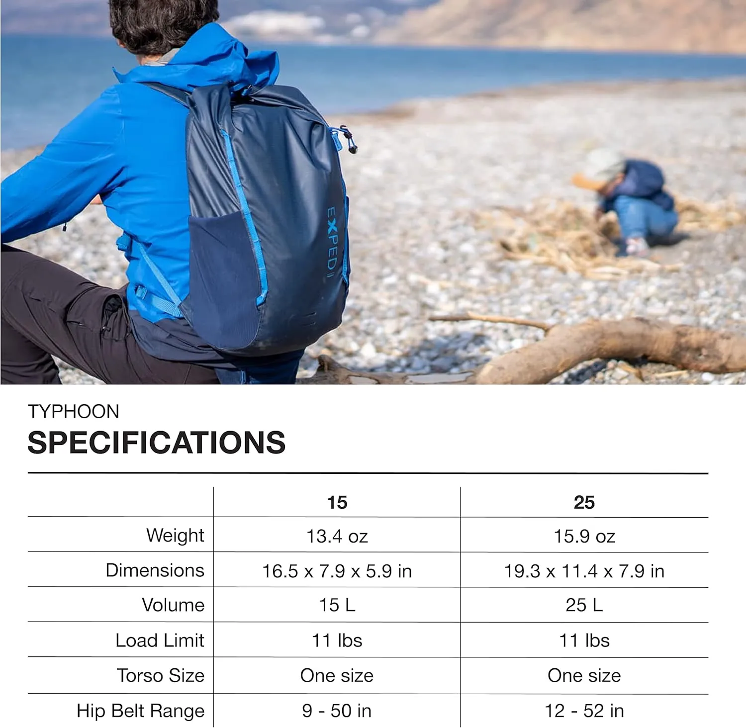 Exped Typhoon 15 | Lightweight Travel Backpack | Waterproof | Multifunctional, Black, 15L