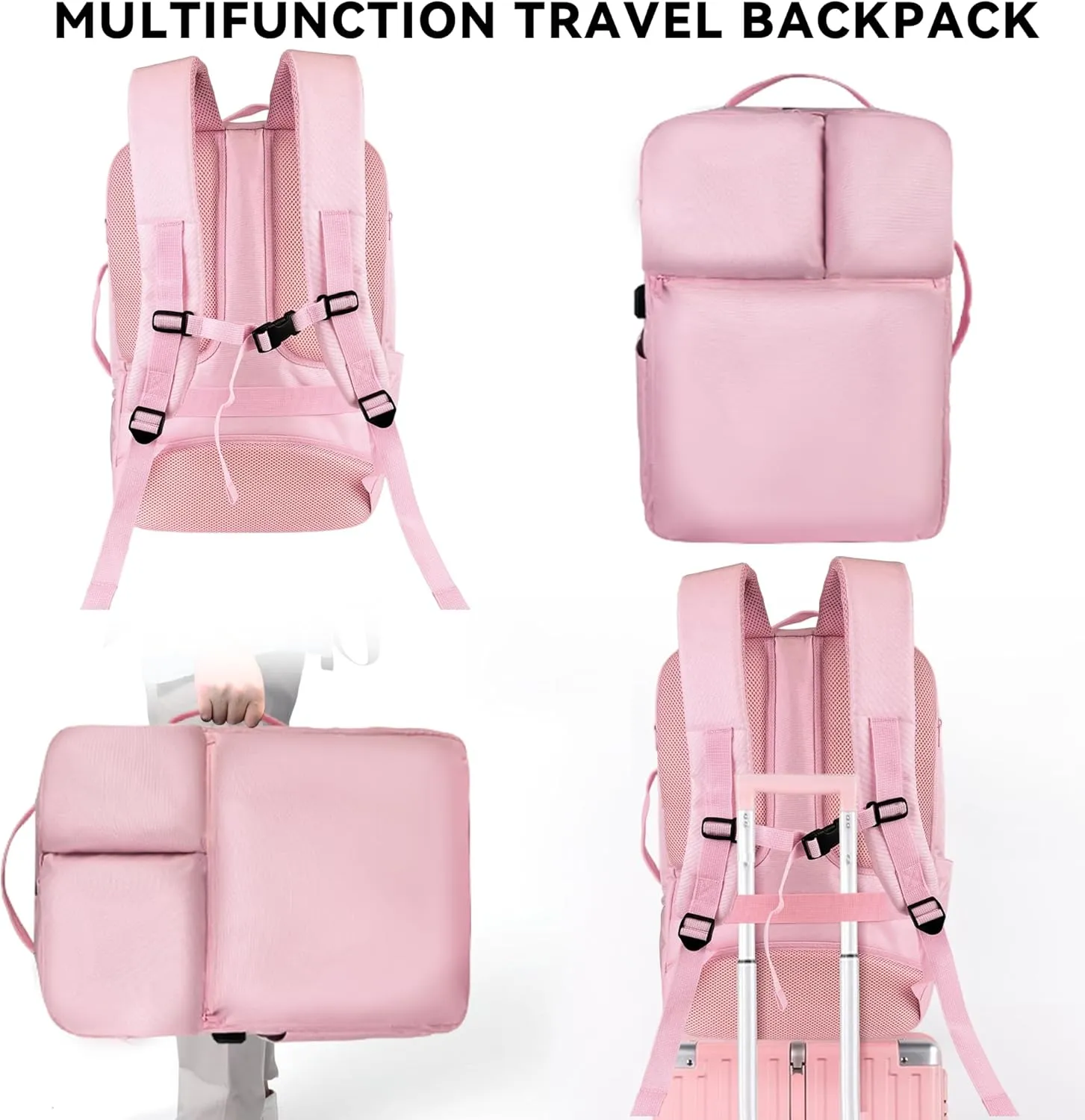 Extra Large 50L Travel Laptop Backpack with USB Charging Port, College Backpack Airline Approved Business Work Bag Fits 17 Inch Computer for Men Women Pink