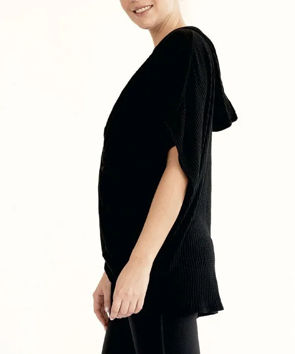 FABINA TWIST WRAP FRONT BAMBOO WAFFLE HOODIE WRAP TOP