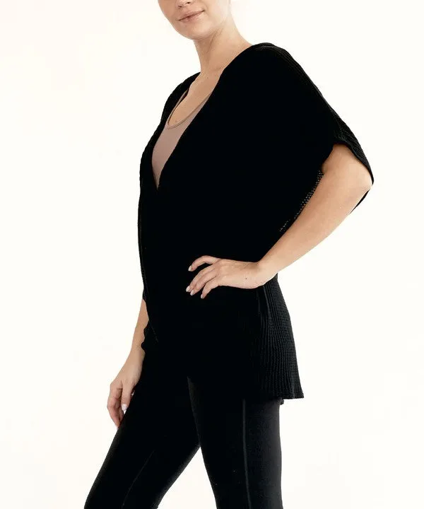 FABINA TWIST WRAP FRONT BAMBOO WAFFLE HOODIE WRAP TOP