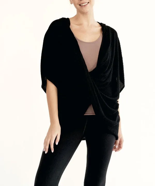 FABINA TWIST WRAP FRONT BAMBOO WAFFLE HOODIE WRAP TOP