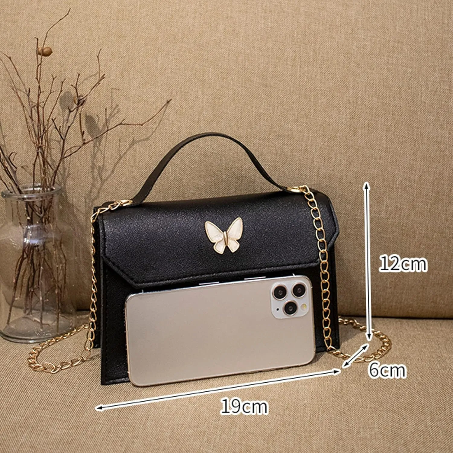 Fashion Women Leather Solid Color Bow Tie Hasp Phone Bag Shoulder Bags Messenger Bag Mens Briefcase (Black, One Size)