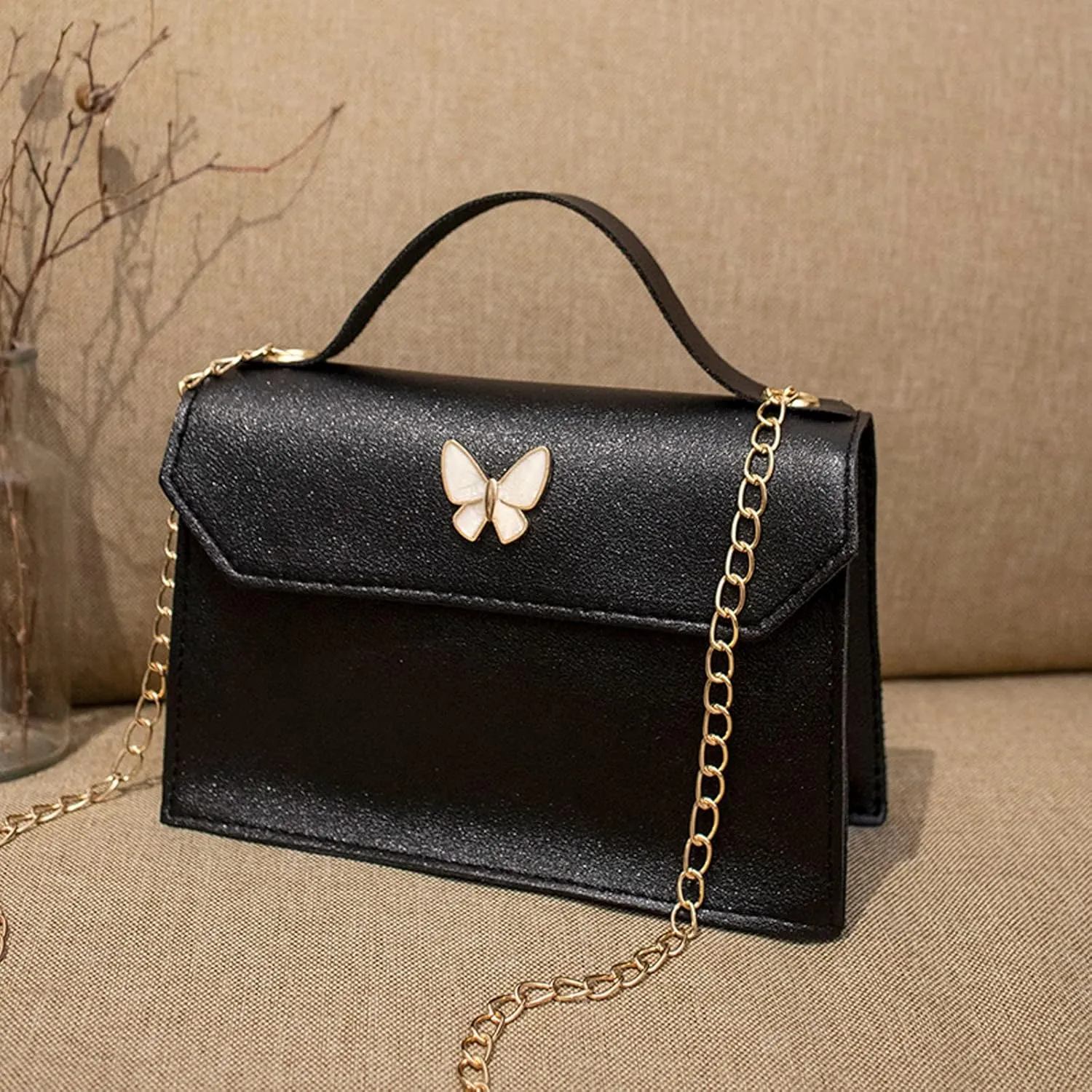 Fashion Women Leather Solid Color Bow Tie Hasp Phone Bag Shoulder Bags Messenger Bag Mens Briefcase (Black, One Size)