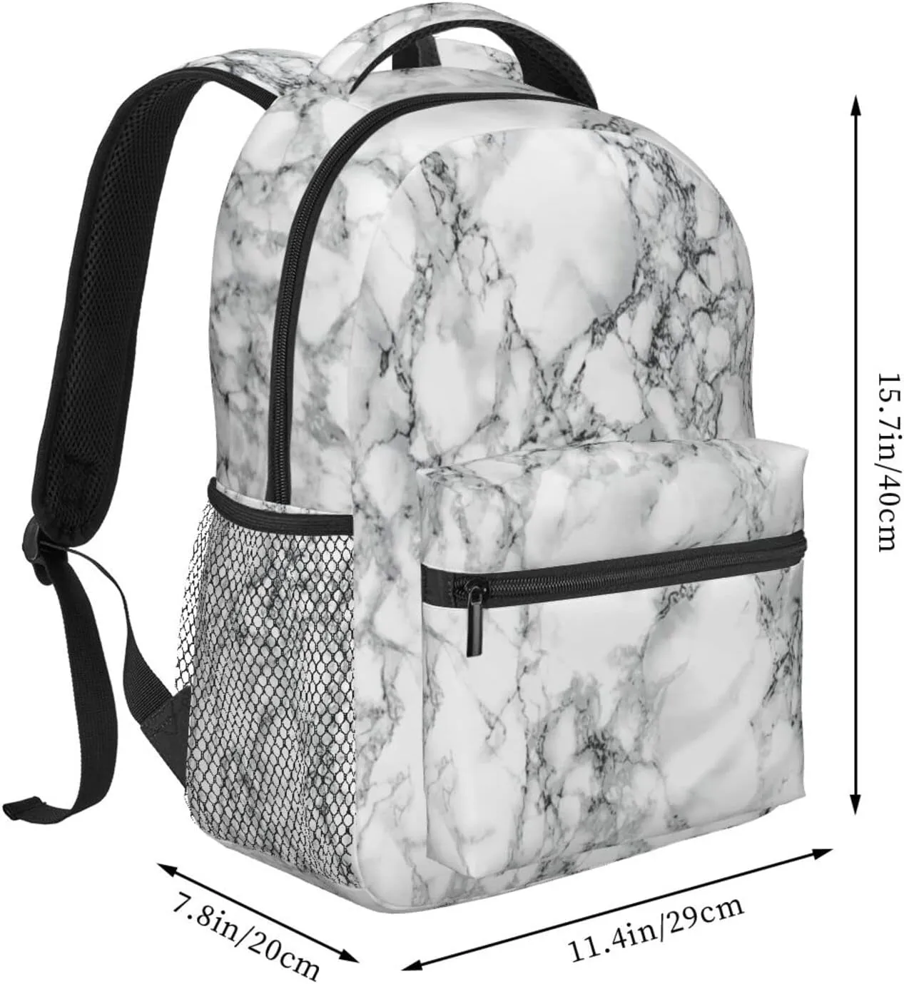 Fiokroo Black And White Marble Backpack School Bag For Students Teens Men Women Laptop Backpacks Travel Daypack Bag With Multiple Pockets