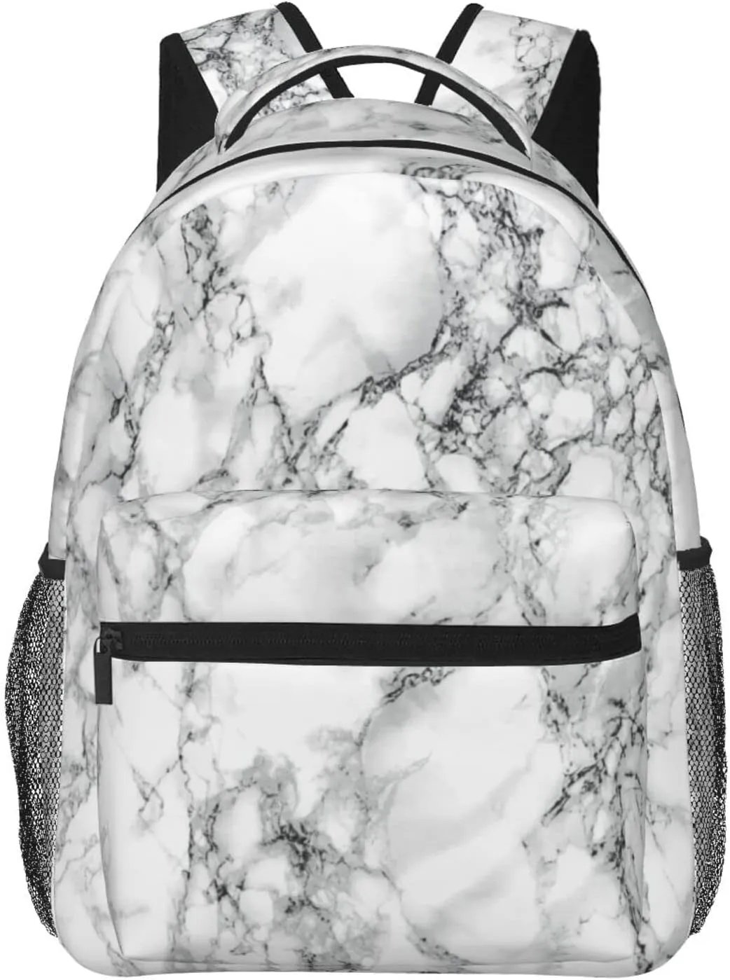 Fiokroo Black And White Marble Backpack School Bag For Students Teens Men Women Laptop Backpacks Travel Daypack Bag With Multiple Pockets