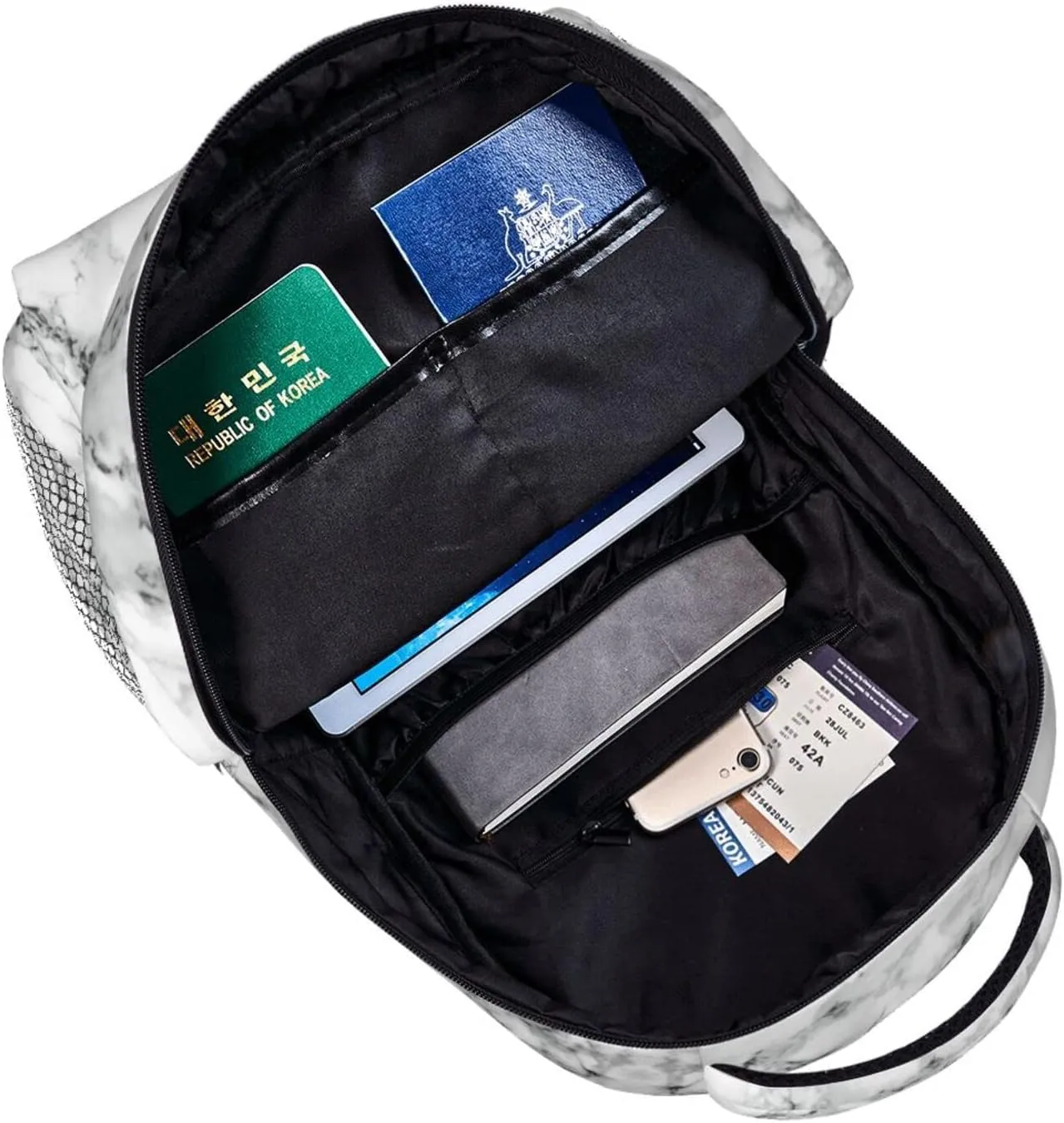 Fiokroo Black And White Marble Backpack School Bag For Students Teens Men Women Laptop Backpacks Travel Daypack Bag With Multiple Pockets