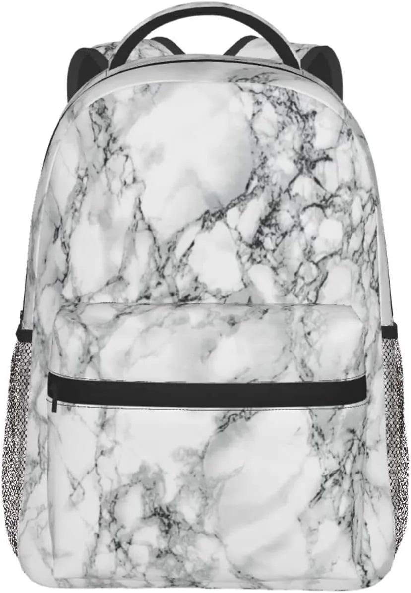 Fiokroo Black And White Marble Backpack School Bag For Students Teens Men Women Laptop Backpacks Travel Daypack Bag With Multiple Pockets