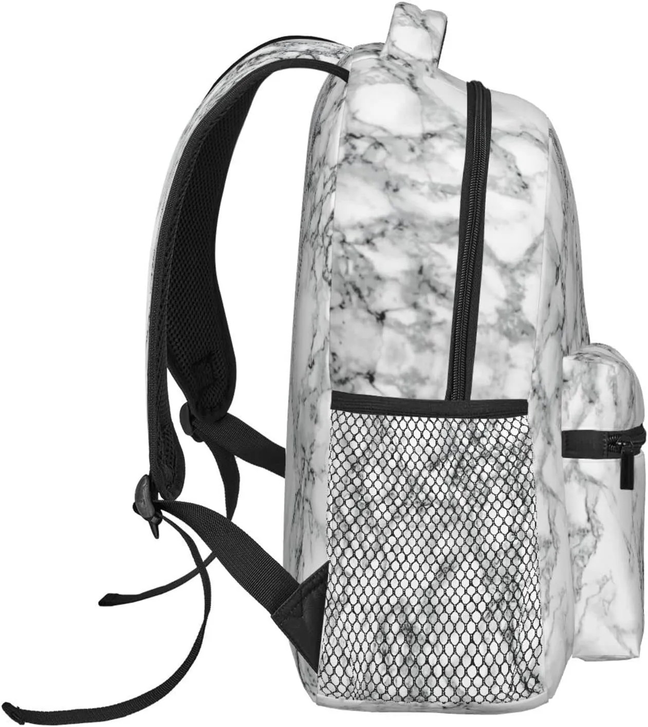 Fiokroo Black And White Marble Backpack School Bag For Students Teens Men Women Laptop Backpacks Travel Daypack Bag With Multiple Pockets