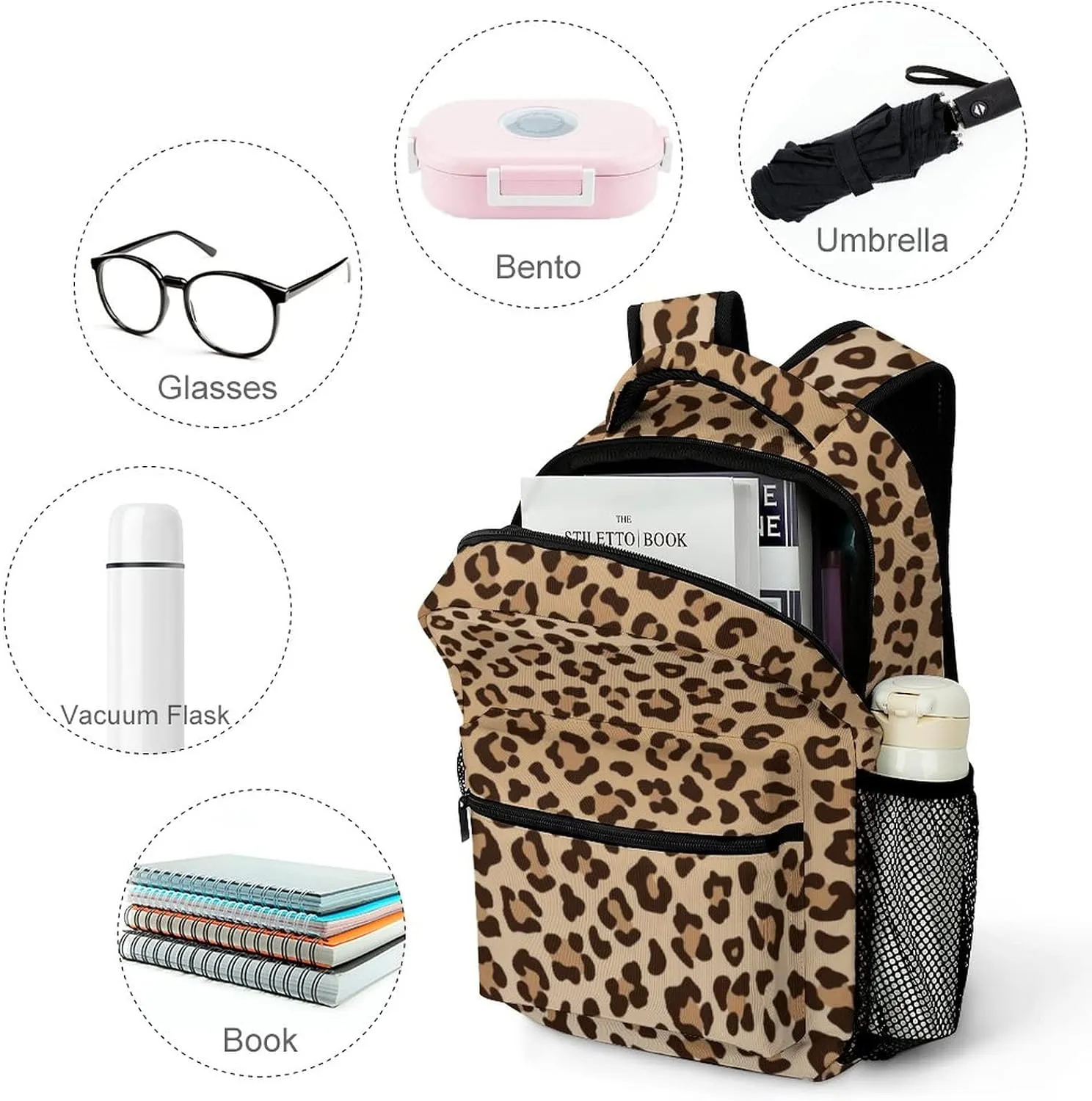 Fiokroo Leopard Backpack School Bag For Students Teens Men Women Laptop Backpacks Travel Daypack Bag With Multiple Pockets