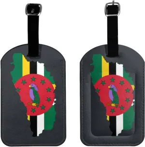 Flag Map of Dominica Luggage Tags for Suitcases PU Leahter Luggage Tag with Privacy Cover ID Tags Men Women Travel Bag Luggage Accessories