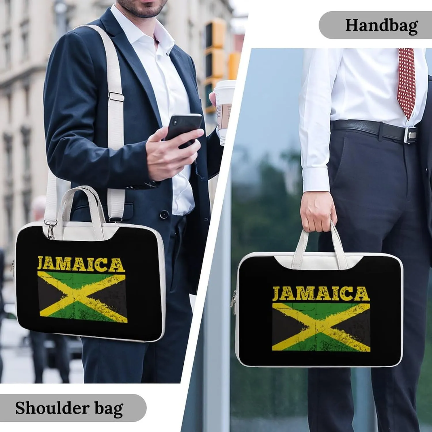 Flag Of Jamaica Leather Bag Laptop Case Slim Water Resistant Computer Bags with Handle Briefcase for Work