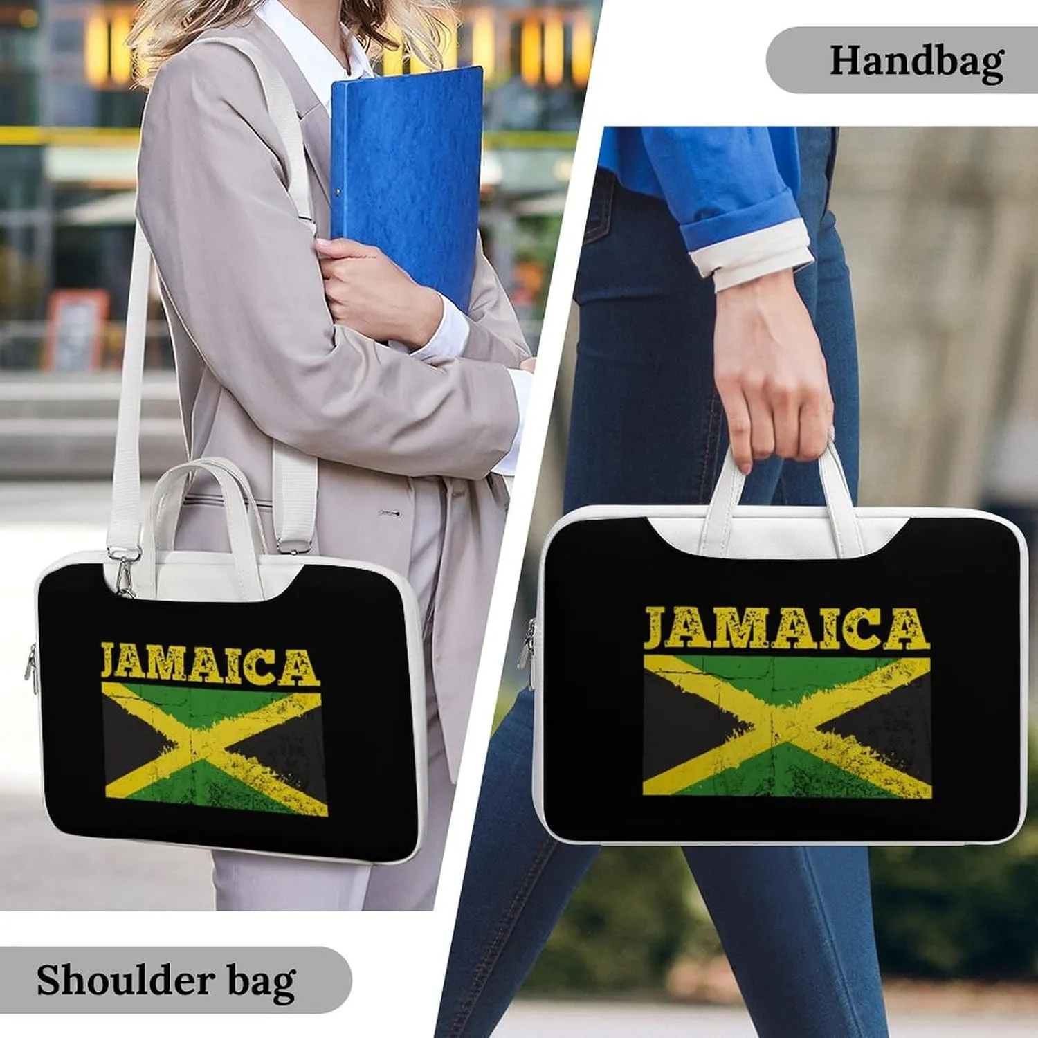 Flag Of Jamaica Leather Bag Laptop Case Slim Water Resistant Computer Bags with Handle Briefcase for Work