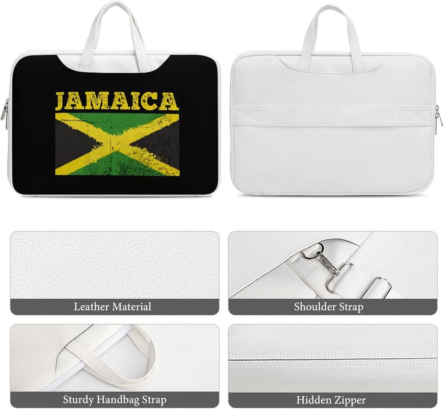 Flag Of Jamaica Leather Bag Laptop Case Slim Water Resistant Computer Bags with Handle Briefcase for Work