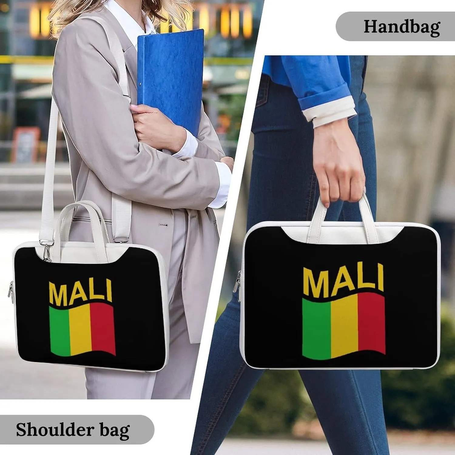Flag of Mali Leather Bag Laptop Case Slim Water Resistant Computer Bags with Handle Briefcase for Work