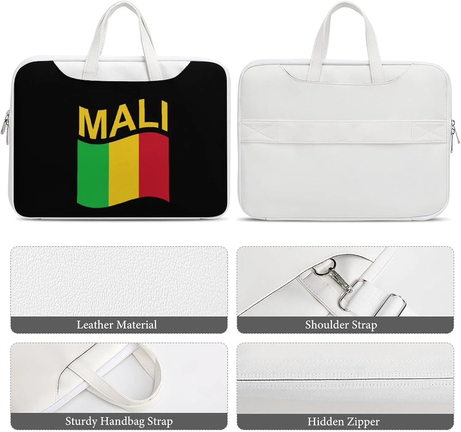 Flag of Mali Leather Bag Laptop Case Slim Water Resistant Computer Bags with Handle Briefcase for Work