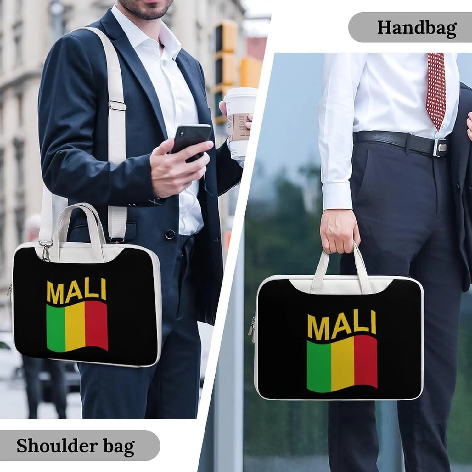Flag of Mali Leather Bag Laptop Case Slim Water Resistant Computer Bags with Handle Briefcase for Work