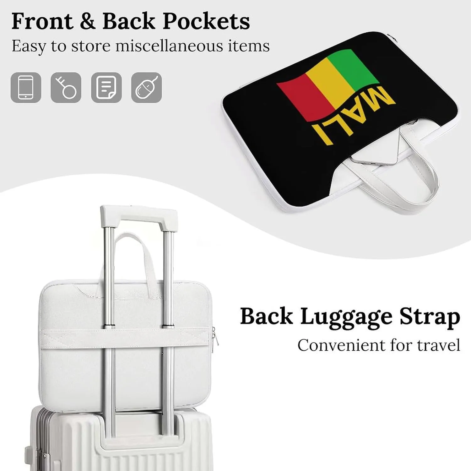 Flag of Mali Leather Bag Laptop Case Slim Water Resistant Computer Bags with Handle Briefcase for Work