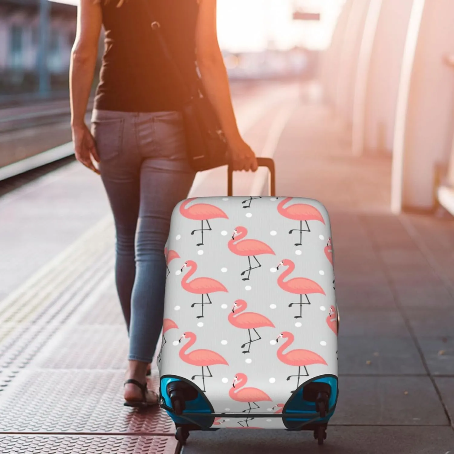 Flamingo Print Washable Suitcase Cover Protective Luggage Cover Anti Scratch Travel Gear Protector