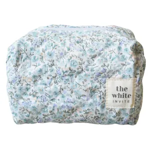 Floral Makeup Bag, Quilted Cotton Cosmetic Bag, Floral Makeup Pouch, Quilted Toiletry Bag Women, Makeup Bag, Snack Bag Pouch Travel Bag (Small: Dusty Blue Blooms)