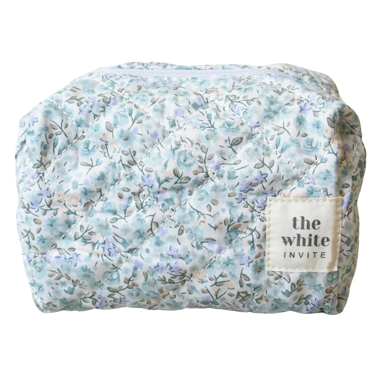 Floral Makeup Bag, Quilted Cotton Cosmetic Bag, Floral Makeup Pouch, Quilted Toiletry Bag Women, Makeup Bag, Snack Bag Pouch Travel Bag (Small: Dusty Blue Blooms)