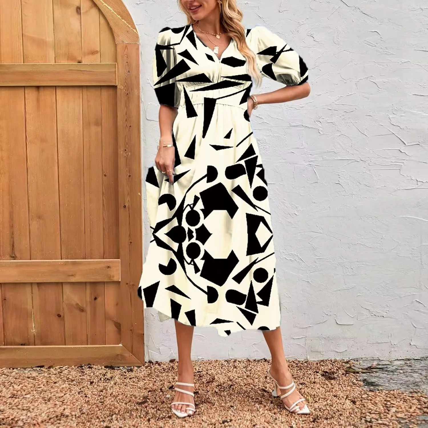 Floral Maxi Dresses for Women Summer V-Neck Short Sleeve Loose Fit Pretty Sundresses Simple Holiday Maxi Dress