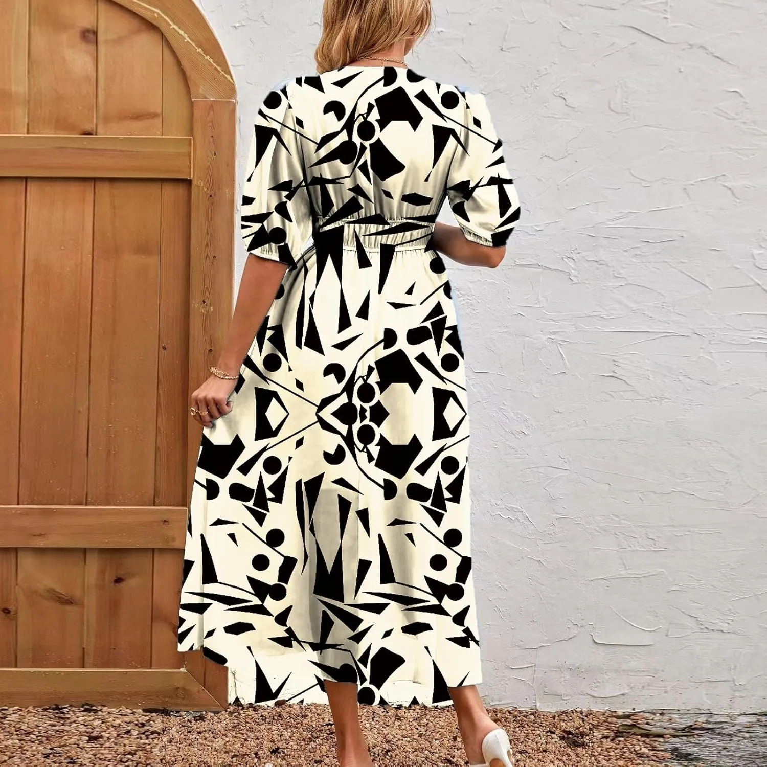 Floral Maxi Dresses for Women Summer V-Neck Short Sleeve Loose Fit Pretty Sundresses Simple Holiday Maxi Dress