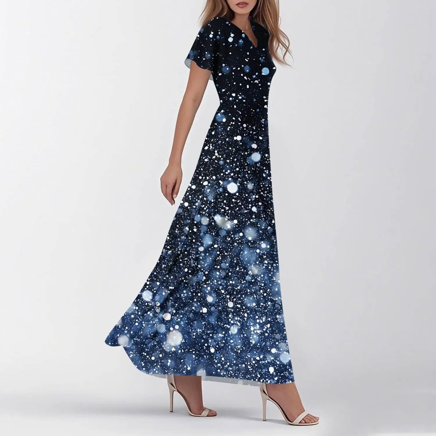 Floral Maxi Dresses for Women V Neck Spring Loose Dressy Sundresses Short Sleeve Elegant Vacation Long Dress