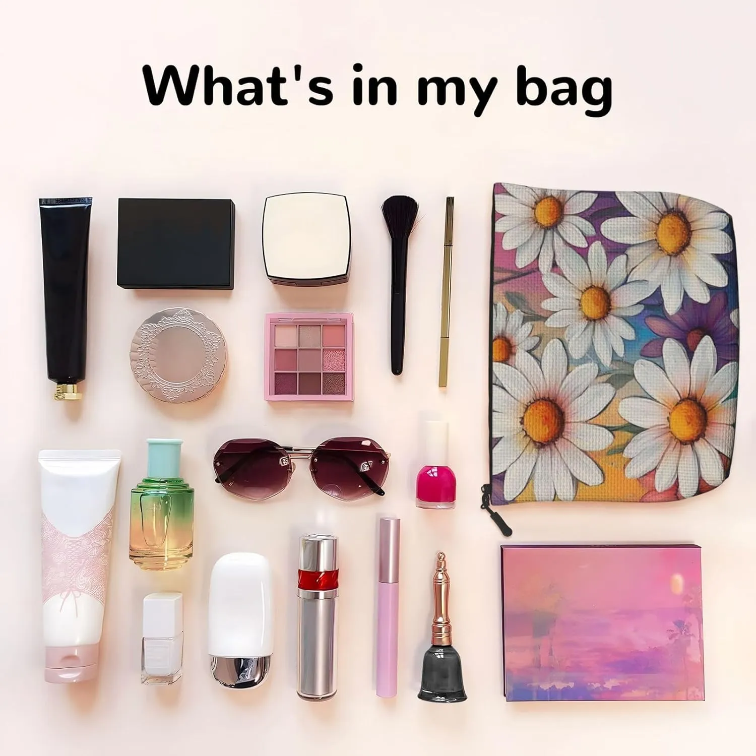 Flower Print Makeup Bag For Purse Cosmetic Travel Casual Toiletry Zipper Storage Bag