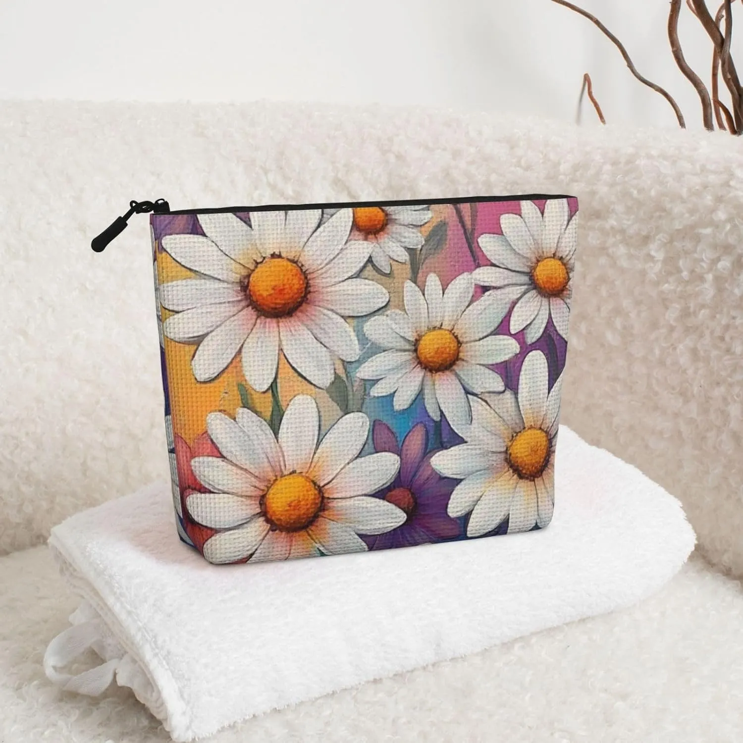 Flower Print Makeup Bag For Purse Cosmetic Travel Casual Toiletry Zipper Storage Bag