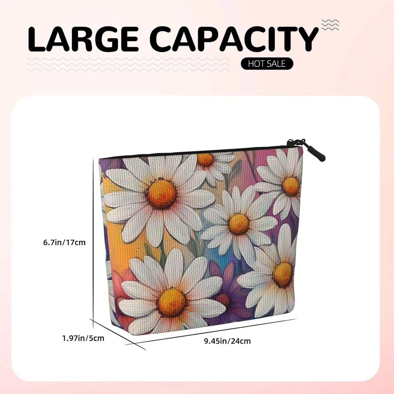 Flower Print Makeup Bag For Purse Cosmetic Travel Casual Toiletry Zipper Storage Bag