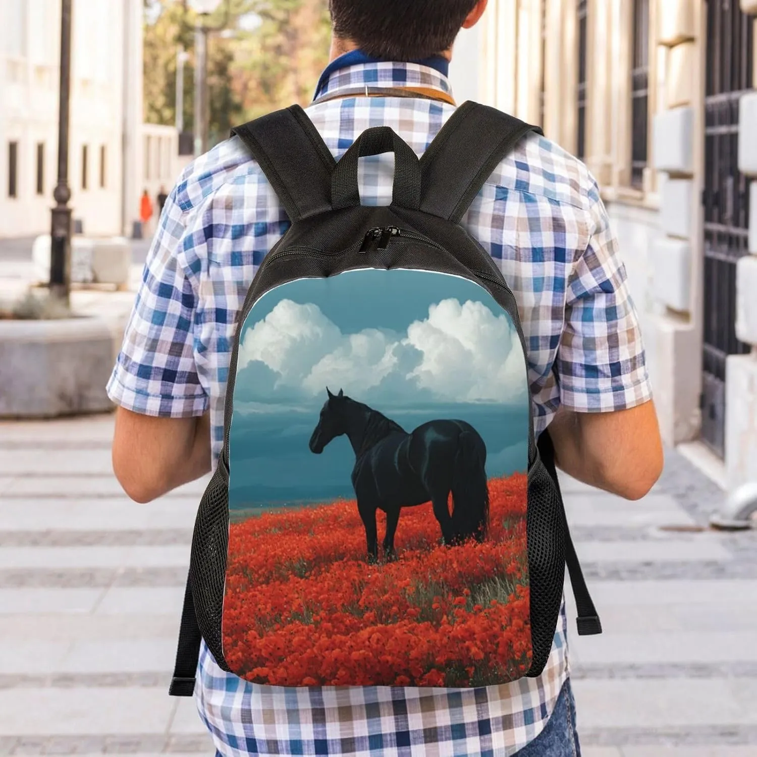 Flowers And Horses Backpack Waterproof Anti Theft Durable Light Laptop Bag Backpacks For Women Men Travel Gym Backpack