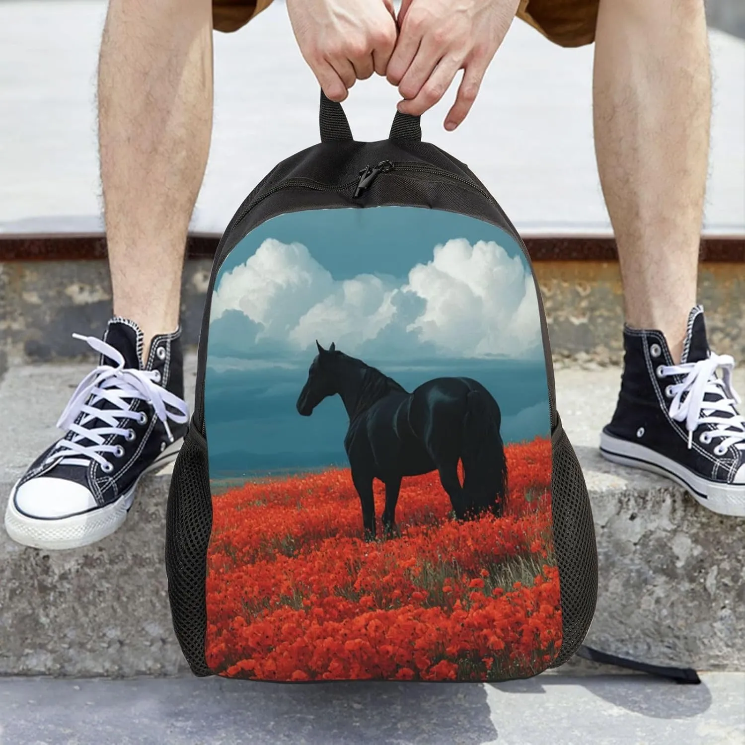 Flowers And Horses Backpack Waterproof Anti Theft Durable Light Laptop Bag Backpacks For Women Men Travel Gym Backpack