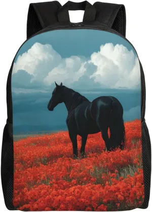 Flowers And Horses Backpack Waterproof Anti Theft Durable Light Laptop Bag Backpacks For Women Men Travel Gym Backpack
