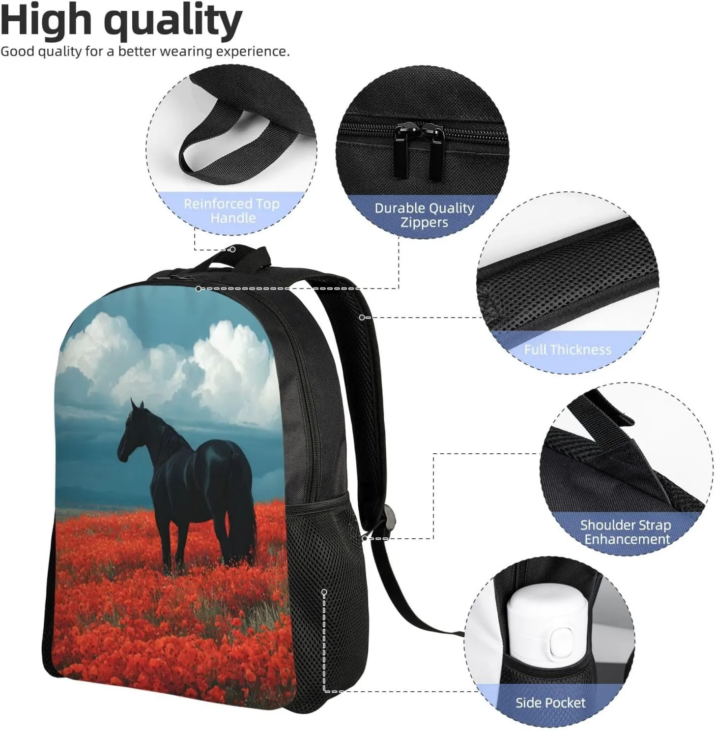 Flowers And Horses Backpack Waterproof Anti Theft Durable Light Laptop Bag Backpacks For Women Men Travel Gym Backpack