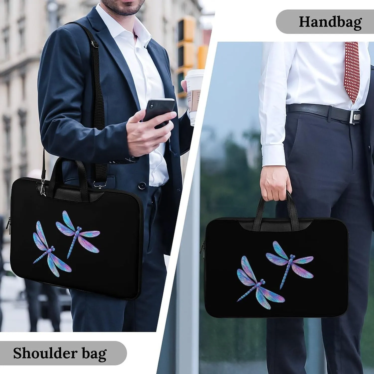 Flying Dragonflies Laser Color Leather Bag Laptop Case Slim Water Resistant Computer Bags with Handle Briefcase for Work