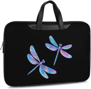 Flying Dragonflies Laser Color Leather Bag Laptop Case Slim Water Resistant Computer Bags with Handle Briefcase for Work