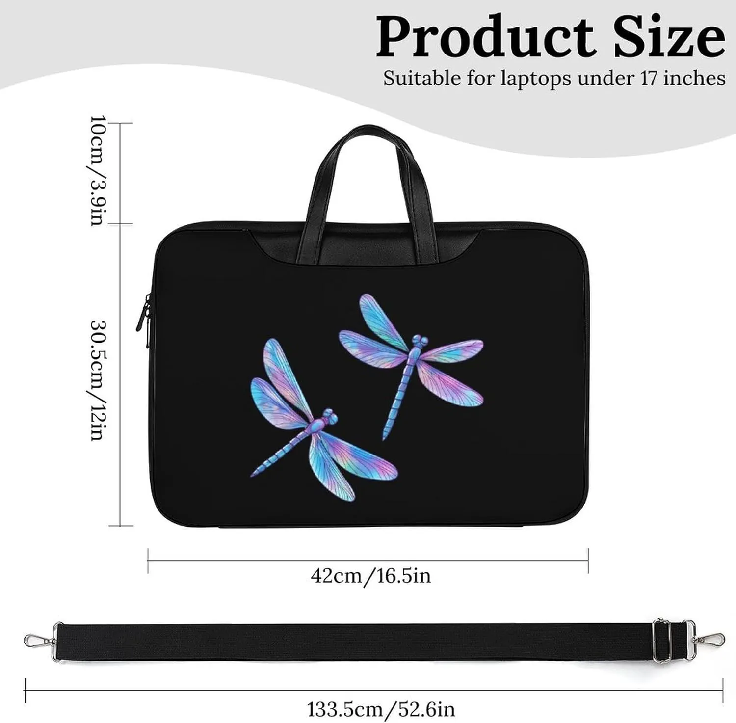 Flying Dragonflies Laser Color Leather Bag Laptop Case Slim Water Resistant Computer Bags with Handle Briefcase for Work